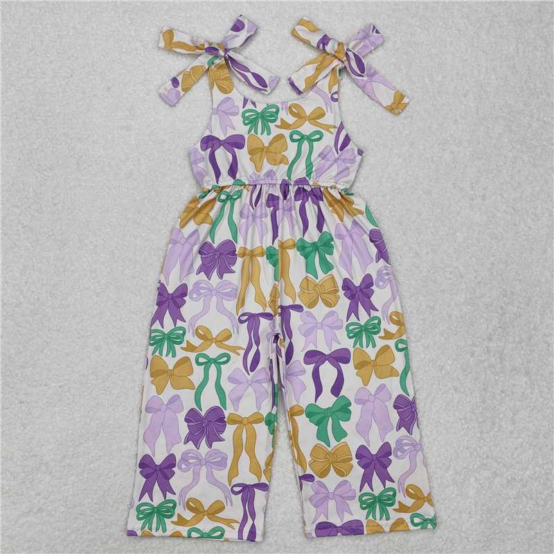 Sibling Baby Girls Mardigras Bows Ruffle Pants Clothes Set Jumpsuits Knee Length Dress Rompers  D 1210
