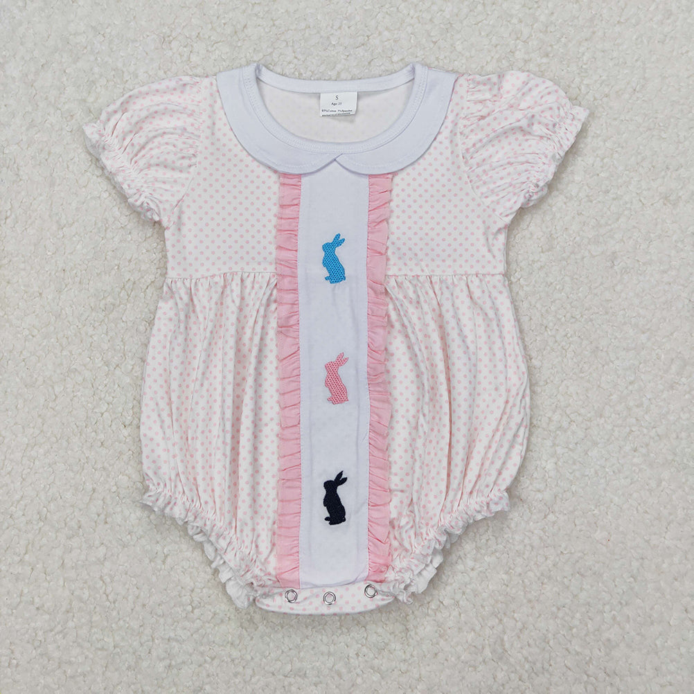 SR2545  Baby Infant Girls Easter Rabbits Polka Dots Rompers  D 3.15