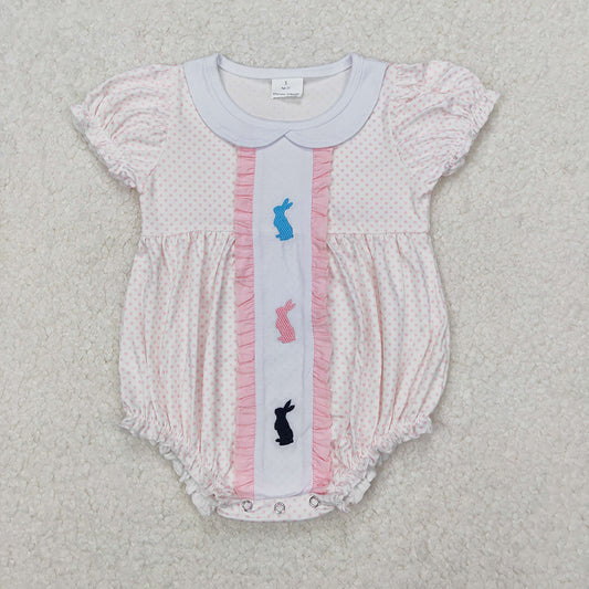 SR2545 Baby Infant Girls Easter Rabbits Polka Dots Rompers D 3.15