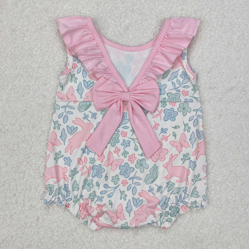 SR2546 Baby Infant Girls Easter Rabbits Pink Flowers Rompers   D 3.13