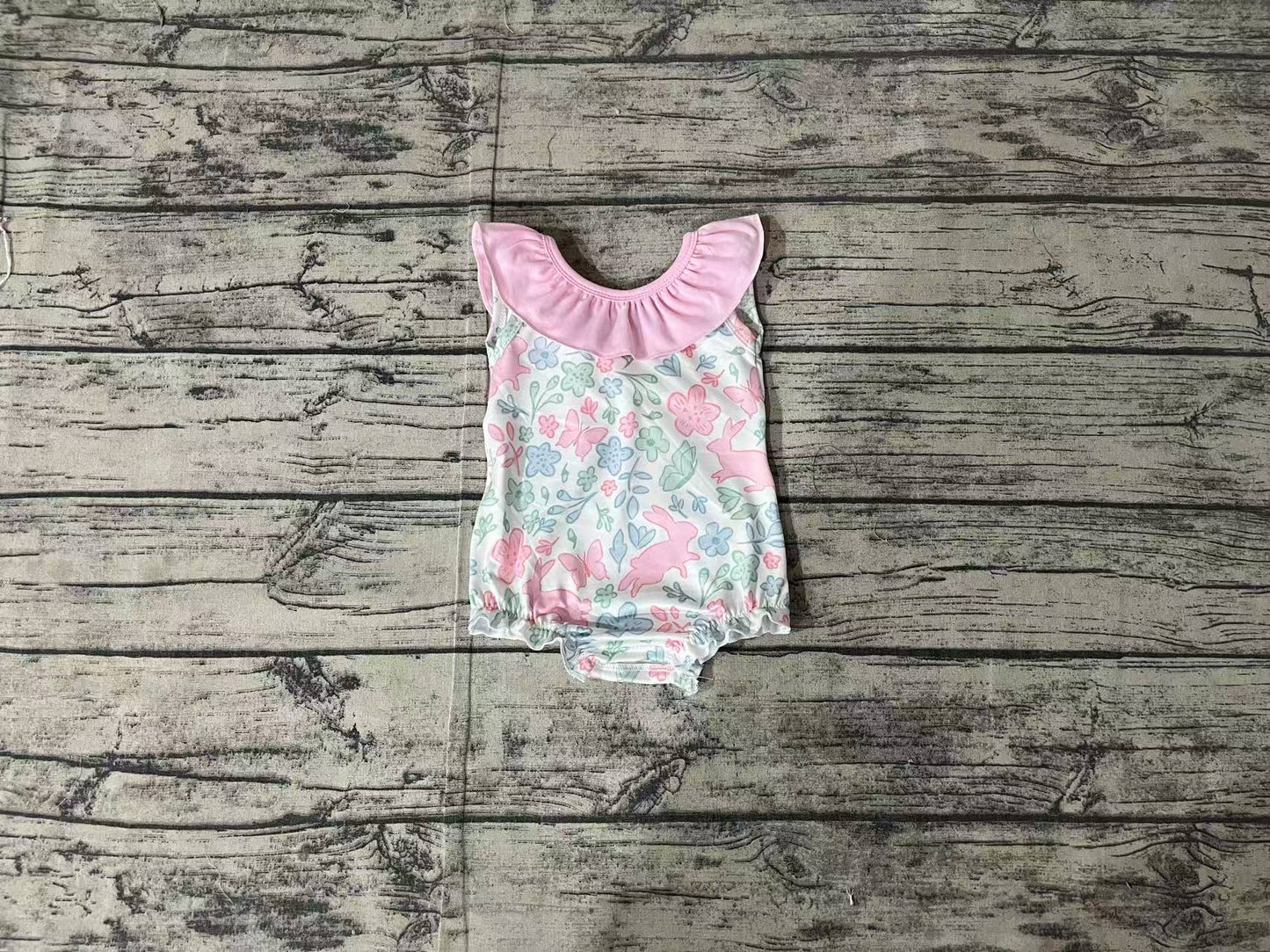SR2546 Baby Infant Girls Easter Rabbits Pink Flowers Rompers   D 3.13