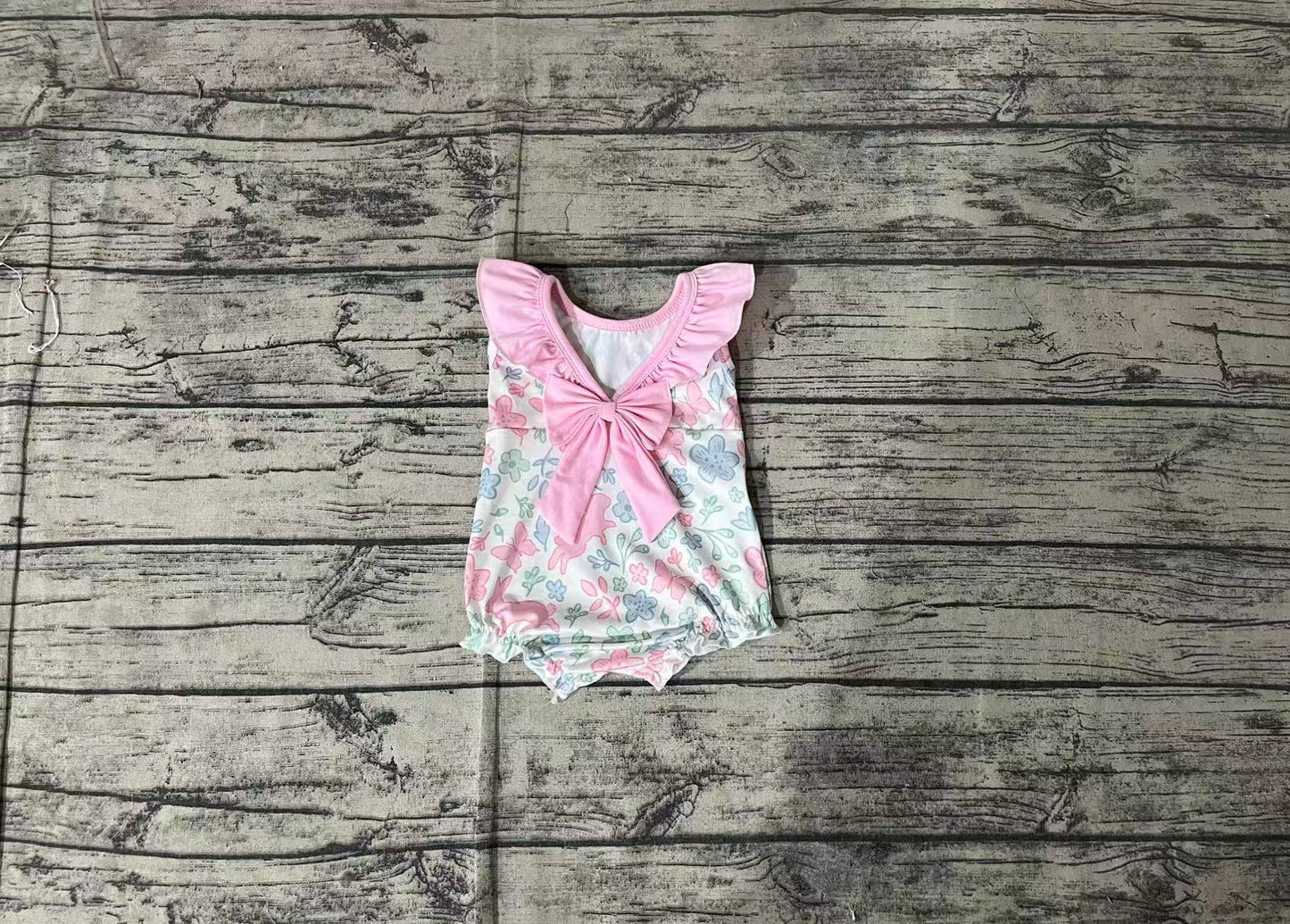 SR2546 Baby Infant Girls Easter Rabbits Pink Flowers Rompers   D 3.13