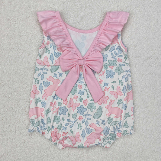 SR2546 Baby Infant Girls Easter Rabbits Pink Flowers Rompers D 3.13