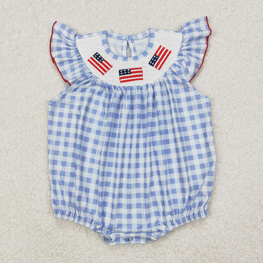 SR2571 Baby Infant Girls smocked 4th Of July Flags Sleeveless Rompers D 3.24