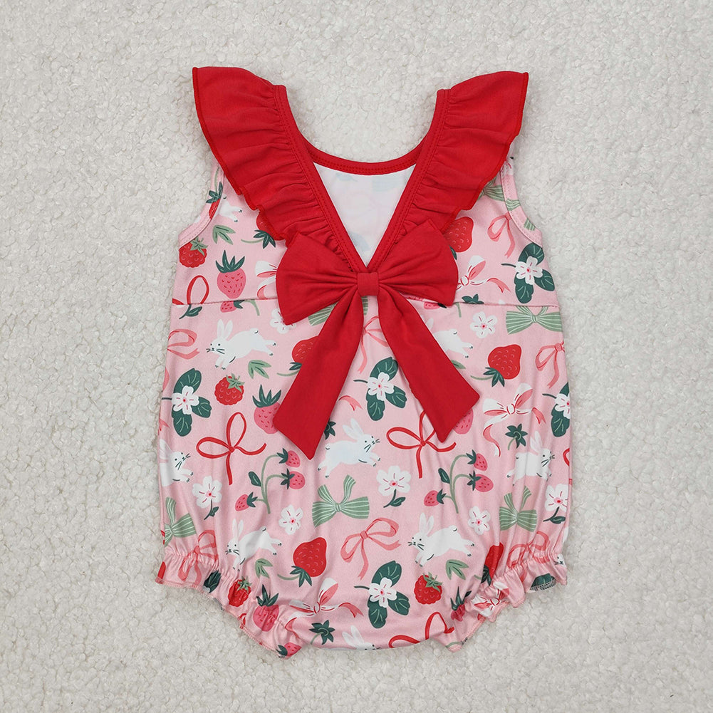 Match Baby Infant Girls Strawberry Bows Sleeveless Rompers Dress D 3.15