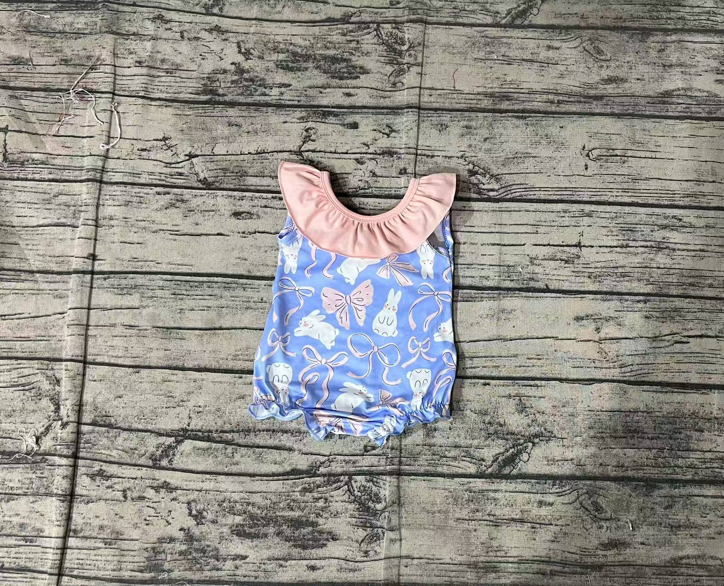 presale SR2583 Baby Infant Girls Easter Rabbits Bows Sleeveless Rompers  D 2.17