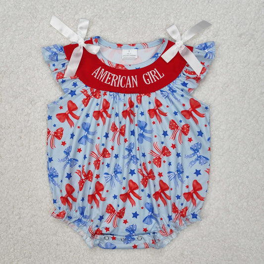 SR2589  Embroidery Baby Infant Girls American Girl Bows Rompers  D 3.10