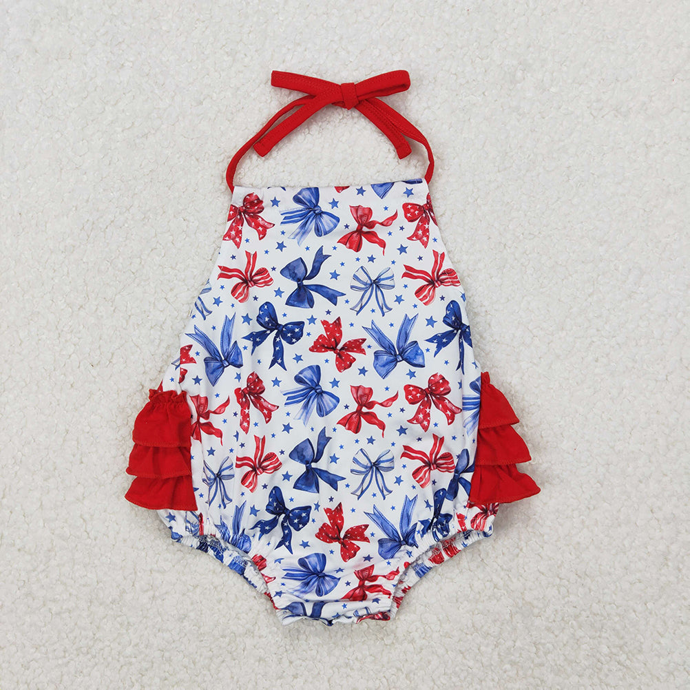 Match Baby Infant Girls 4th of July Bows Halter Rompers Set D 3.15