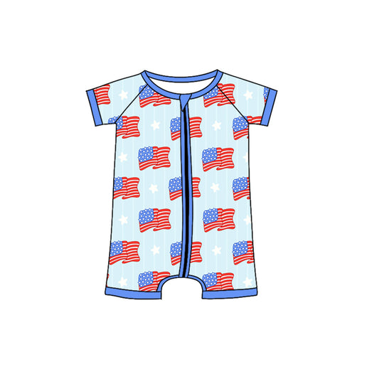 presale SR2592 National Day Flag Stars Blue Zipper Short Sleeve Bodysuit 2025 1.3