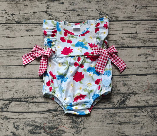 presale SR2593 Baby Infant Girls Navy Flowers Bows Rompers D 2.18