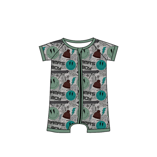 presale SR2596 Baby Infant Boys Mama's Boy Zip Short Sleeve Rompers 2025  1.3