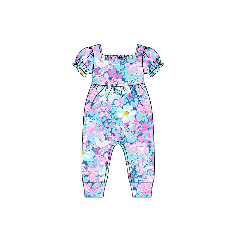 presale SR2599 Baby Infant Girls Purple Flowers Short Sleeve Rompers  2025  1.3