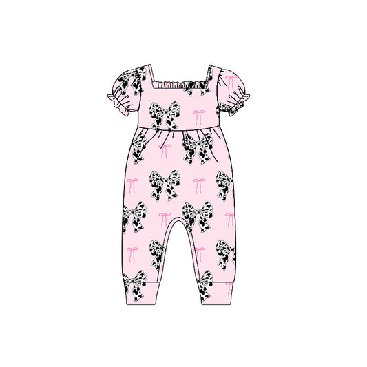 presale SR2601 Baby Infant Girls Western Cow Print Bow Rompers 2025 1.4