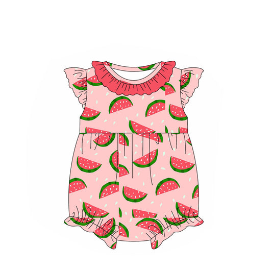 presale SR2605  Baby Infant Girls Watermelon Flutter Sleeve Rompers  2025  1.4