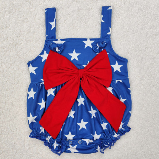 SR2607  Baby Infant Girls 4th Of July Stars Bows Rompers D 3.6