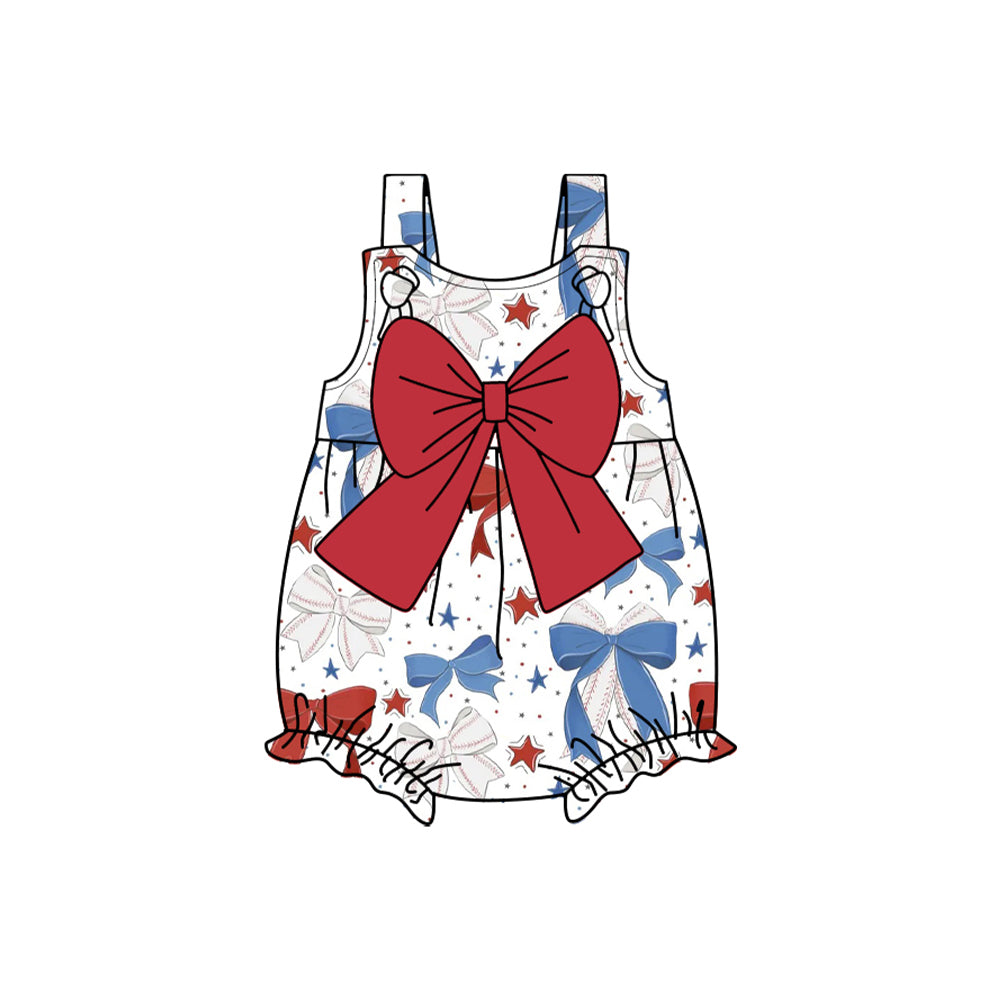 presale SR2621 Baby Infant Girls Baseball Bows Straps Rompers   2025  1.8