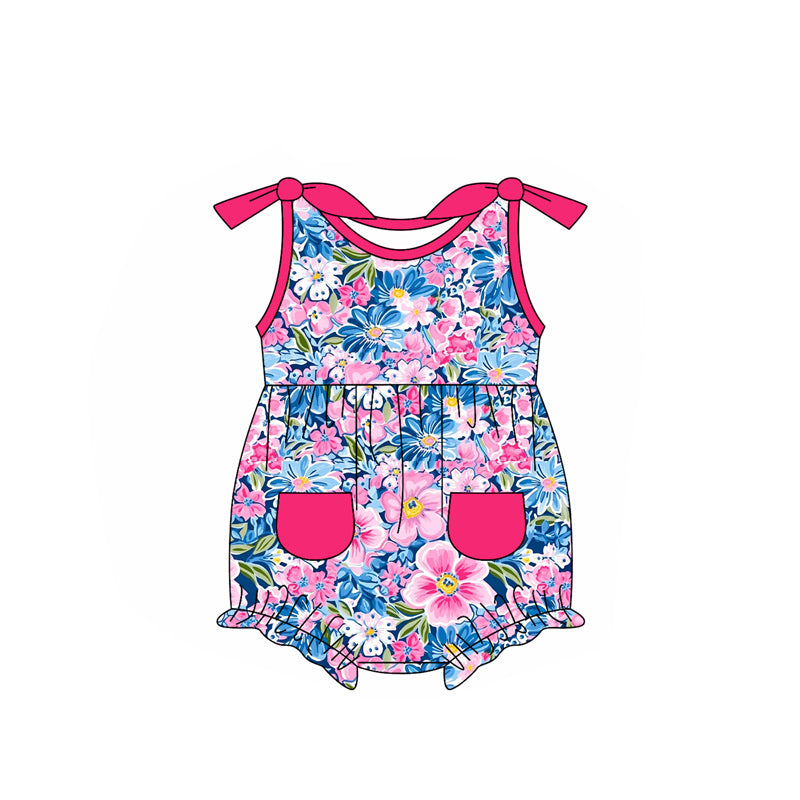presale SR2623 Powder blue flower leaves rose red pocket vest jumpsuit   2025  1.8