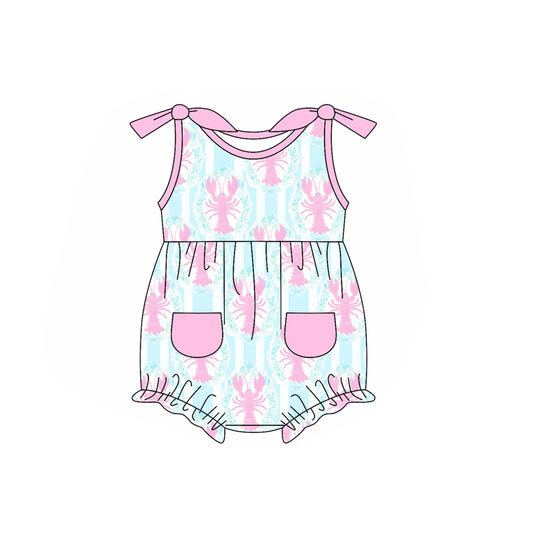 presale SR2624 Baby Infant Girls Pink Crawfish Pockets Rompers 2025 1.8