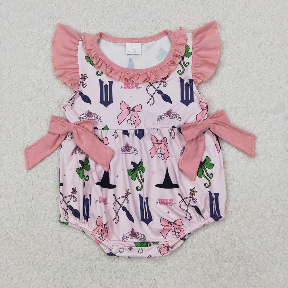 SR2650  Baby Infant Girls Pink Bow Ruffle Rompers D 3.27