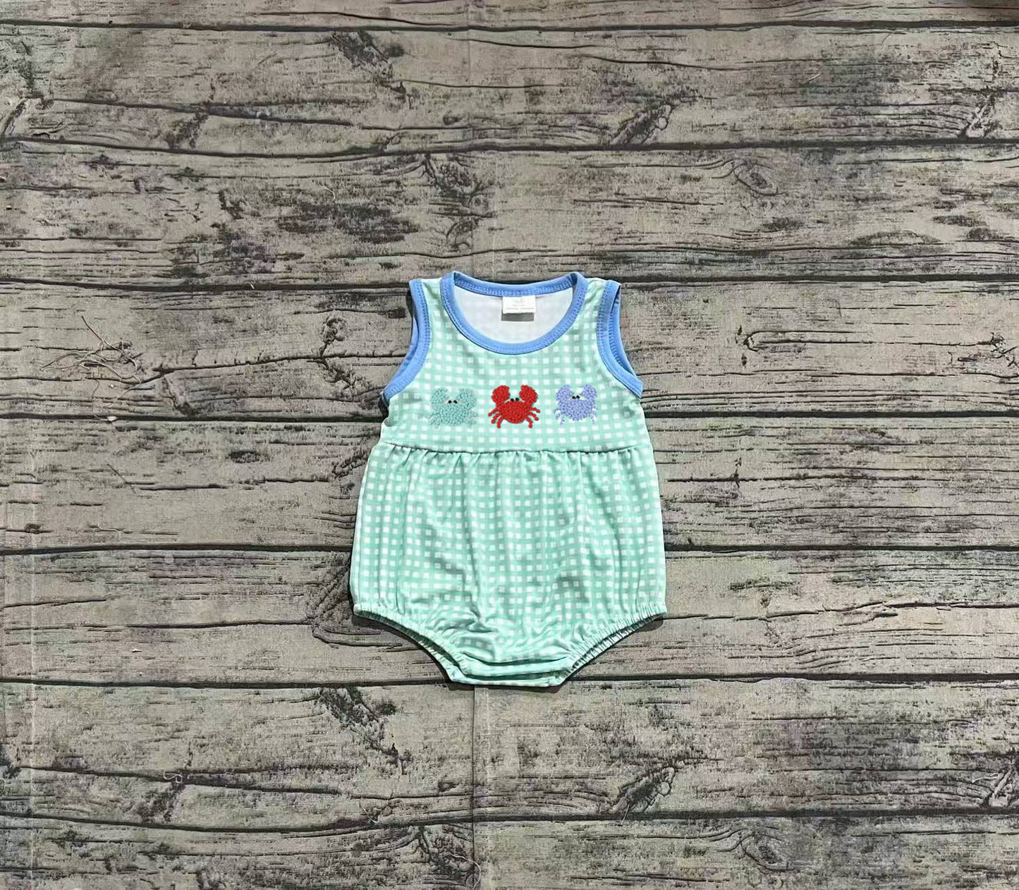 SR2660 Baby Infant Boys Green Checkered Crabs Rompers  D 3.31