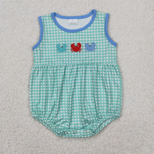 SR2660 Baby Infant Boys Green Checkered Crabs Rompers  D 3.31