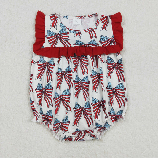 SR2664  Baby Infant Girls 4th Of July Flag Coquette Bow Romper