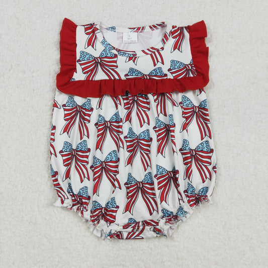 SR2664 Baby Infant Girls 4th Of July Bow Ruffle Rompers D 6.2