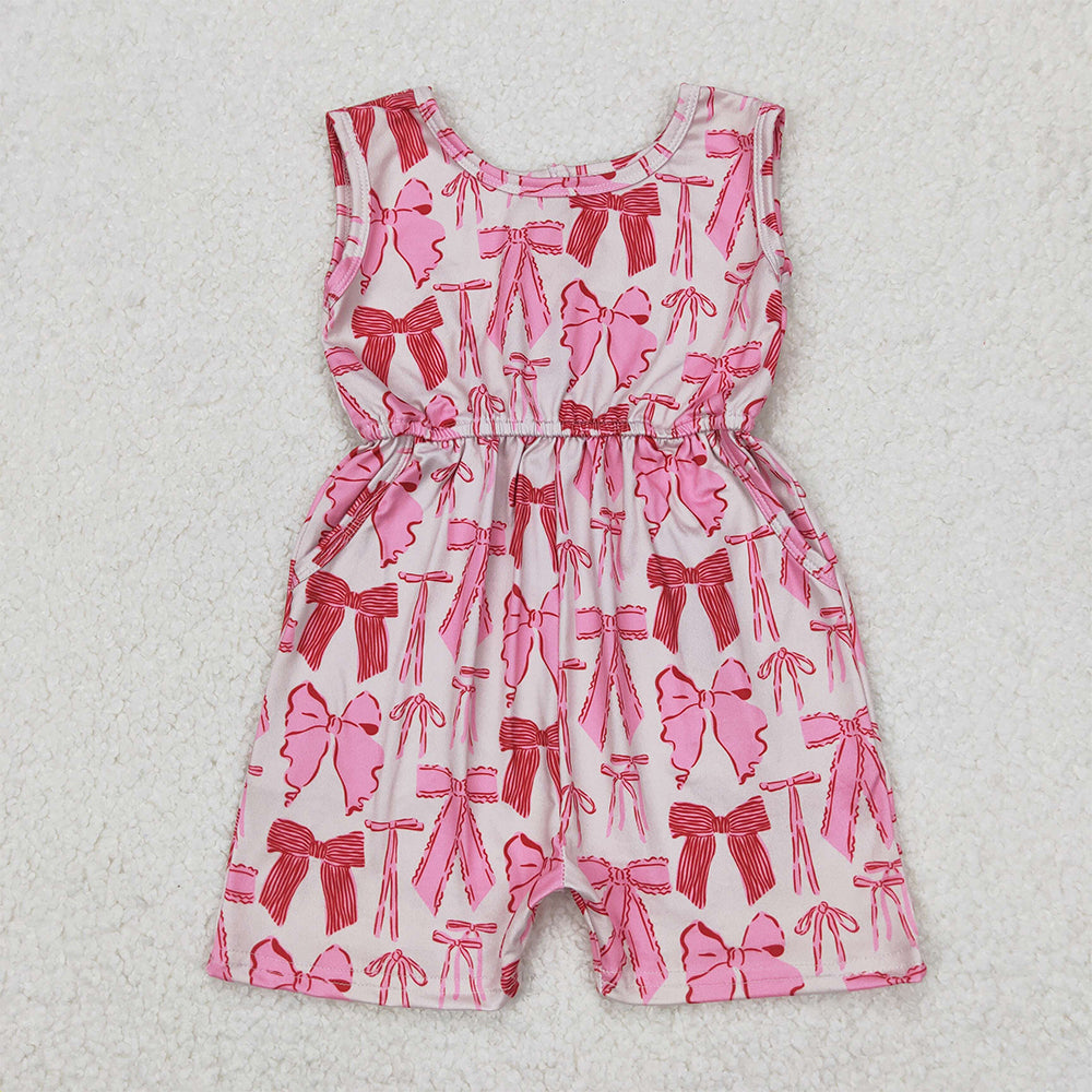 SR2670  Baby Girls Pink Bows Sleeveless Pockets Jumpsuits  D 3.27