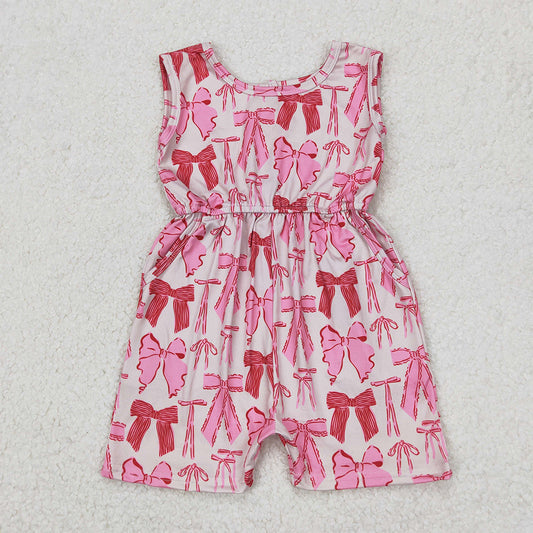 SR2670 Baby Girls Pink Bows Sleeveless Pockets Jumpsuits D 3.27