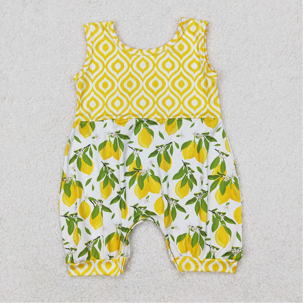 SR2676  Baby Infant Girls Lemon Leaves Sleeveless Rompers  D 3.18