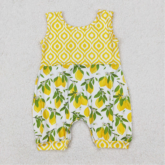SR2676 Baby Infant Girls Lemon Leaves Sleeveless Rompers D 3.18