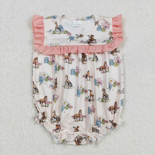 SR2690  Baby Infant Girls Western Horse Flowers Rompers