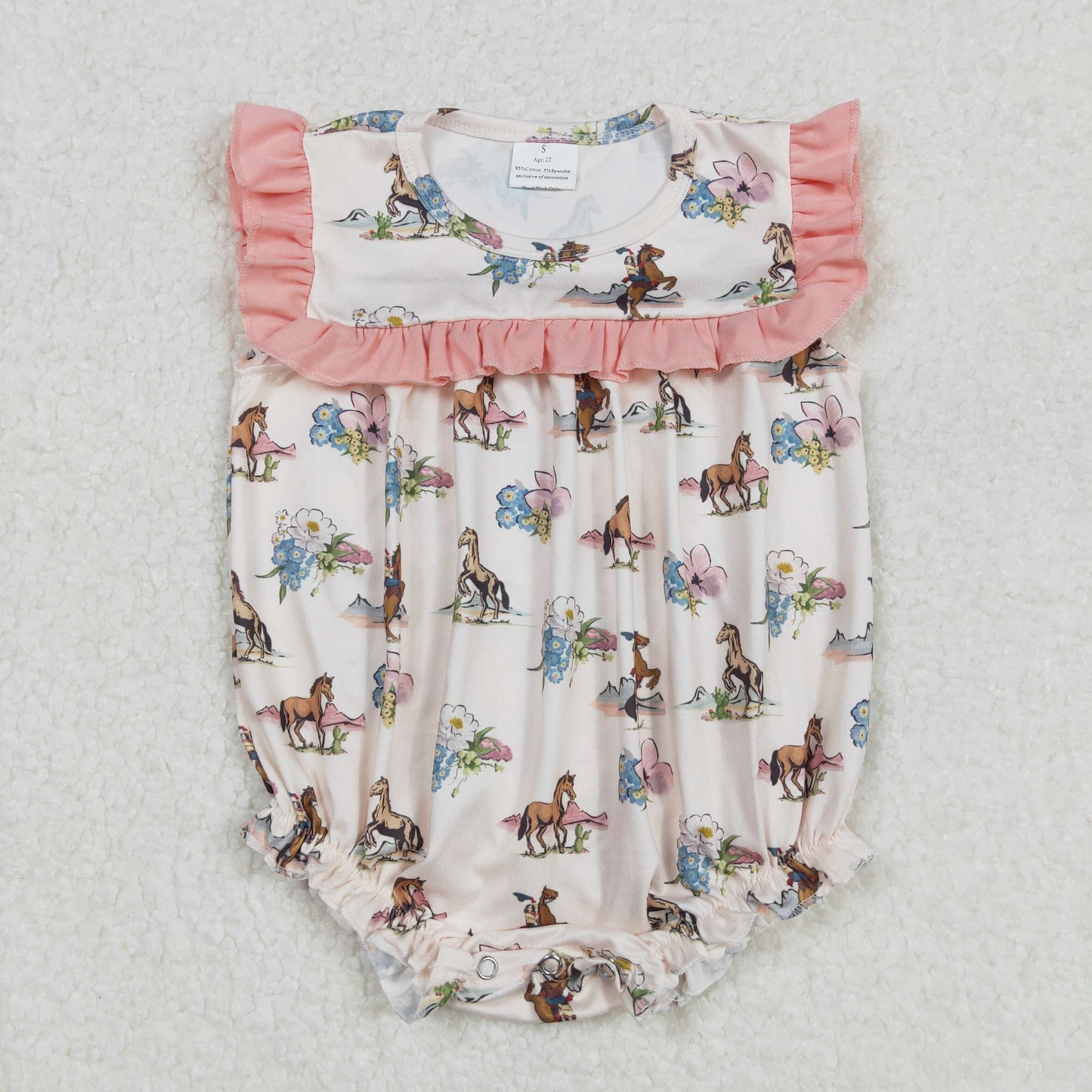 SR2690  Baby Infant Girls Western Horse Flowers Rompers