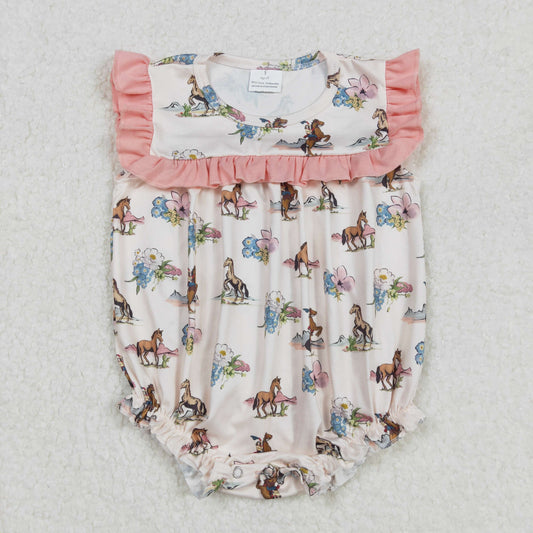 SR2690 Baby Infant Girls Western Horse Flowers Rompers