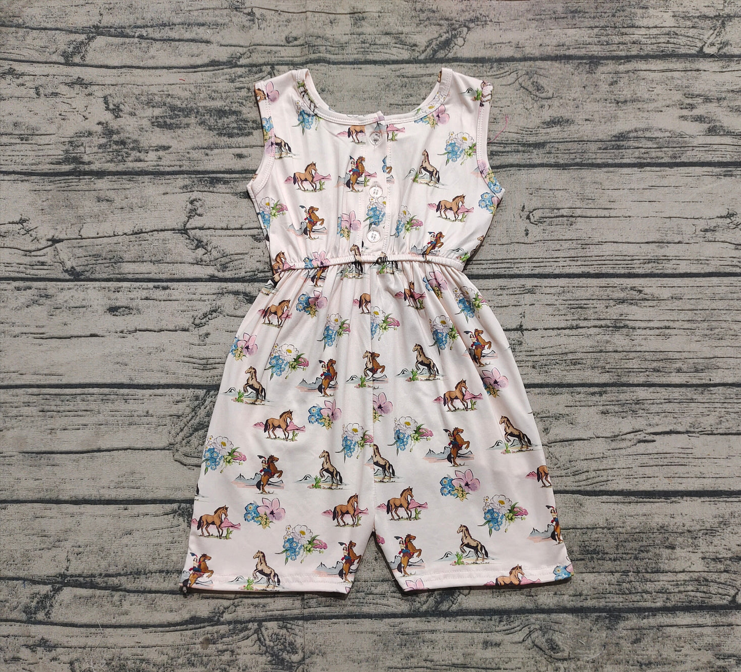 SR2695 Baby Girls Western Rodeo Horse Flowers Pockets Jumpsuits D 3.21