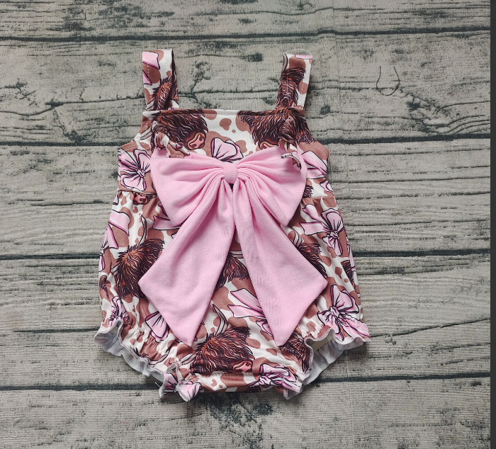 Match Baby Girls Bows Highland Cow Knee Length Dresses Romper D 3.15