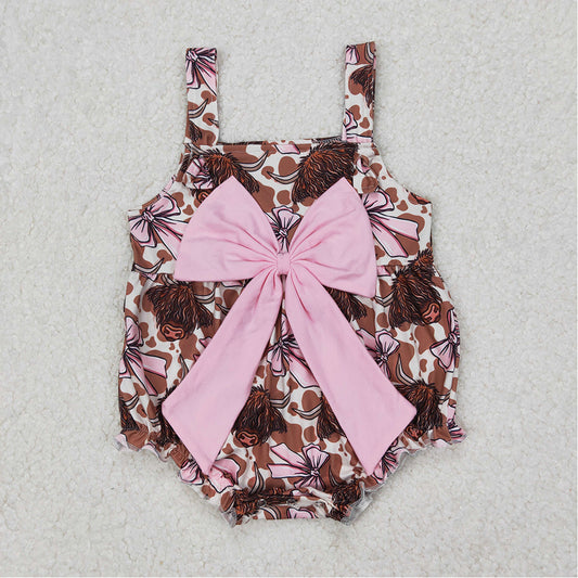 SR2697 Baby Infant Girls Bows Highland Cow Straps Romper   D 3.20
