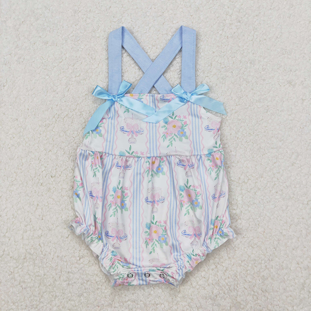 SR2698  Baby Infant Girls Flowers Cakes Straps Bows Rompers  D 3.15