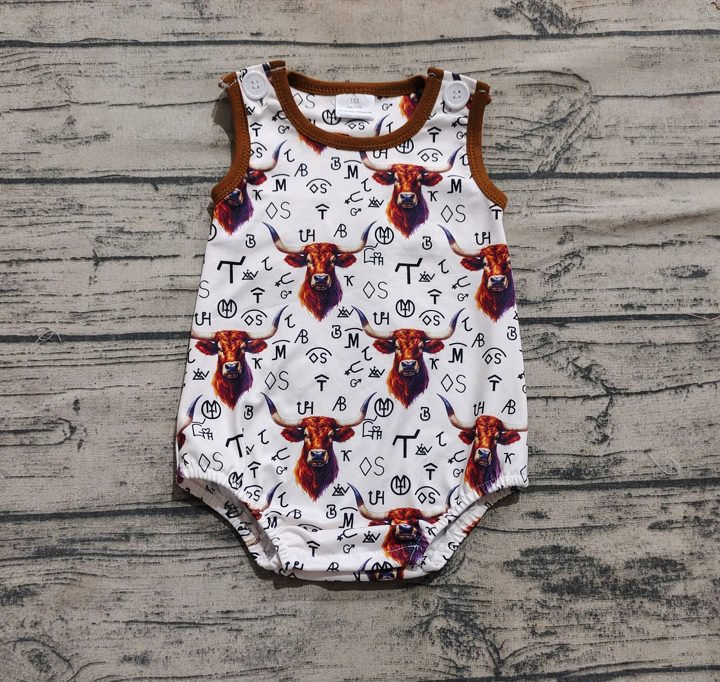 SR2699 Sleeveless highland cow brands western boy romper  D 4.22