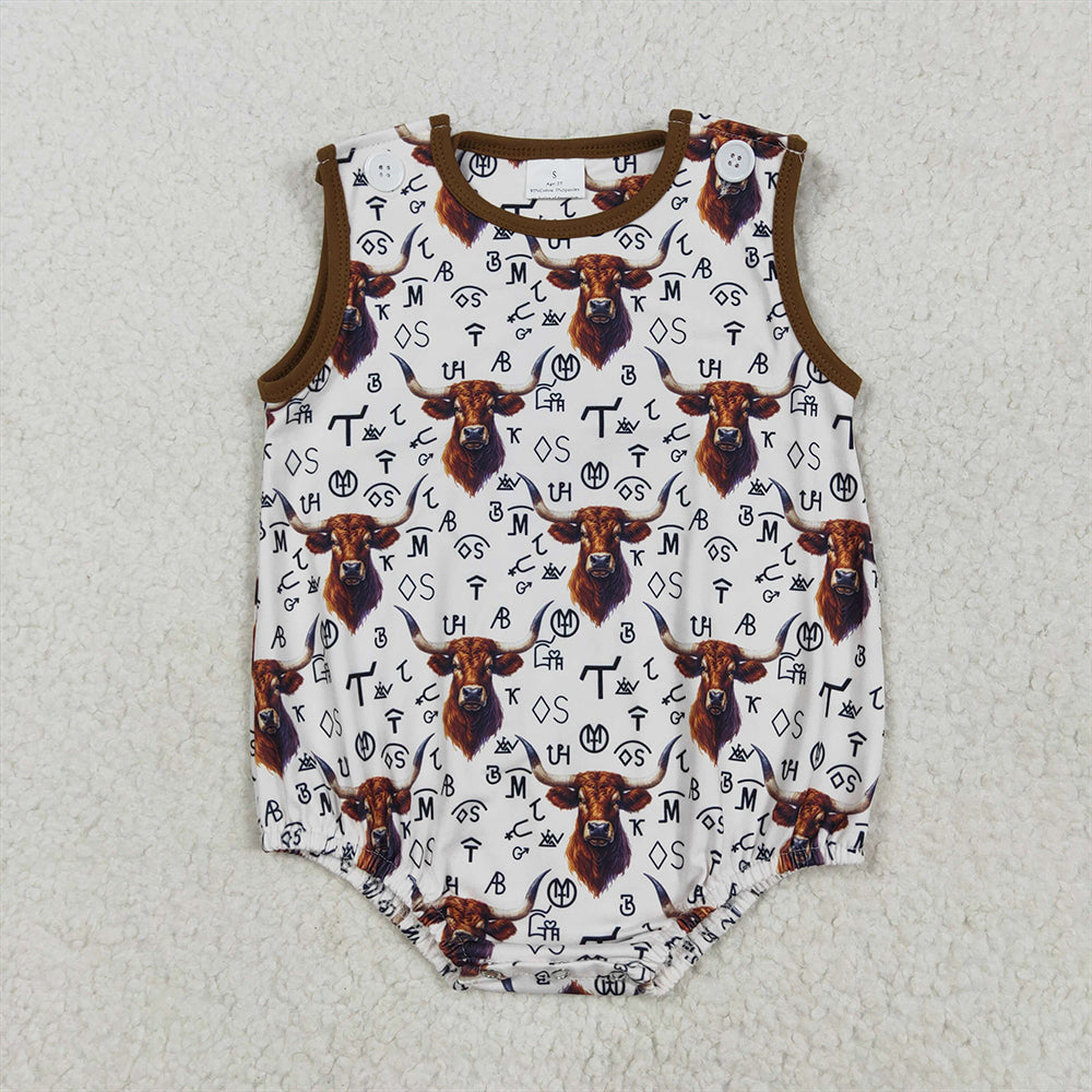 SR2699 Sleeveless highland cow brands western boy romper  D 4.22