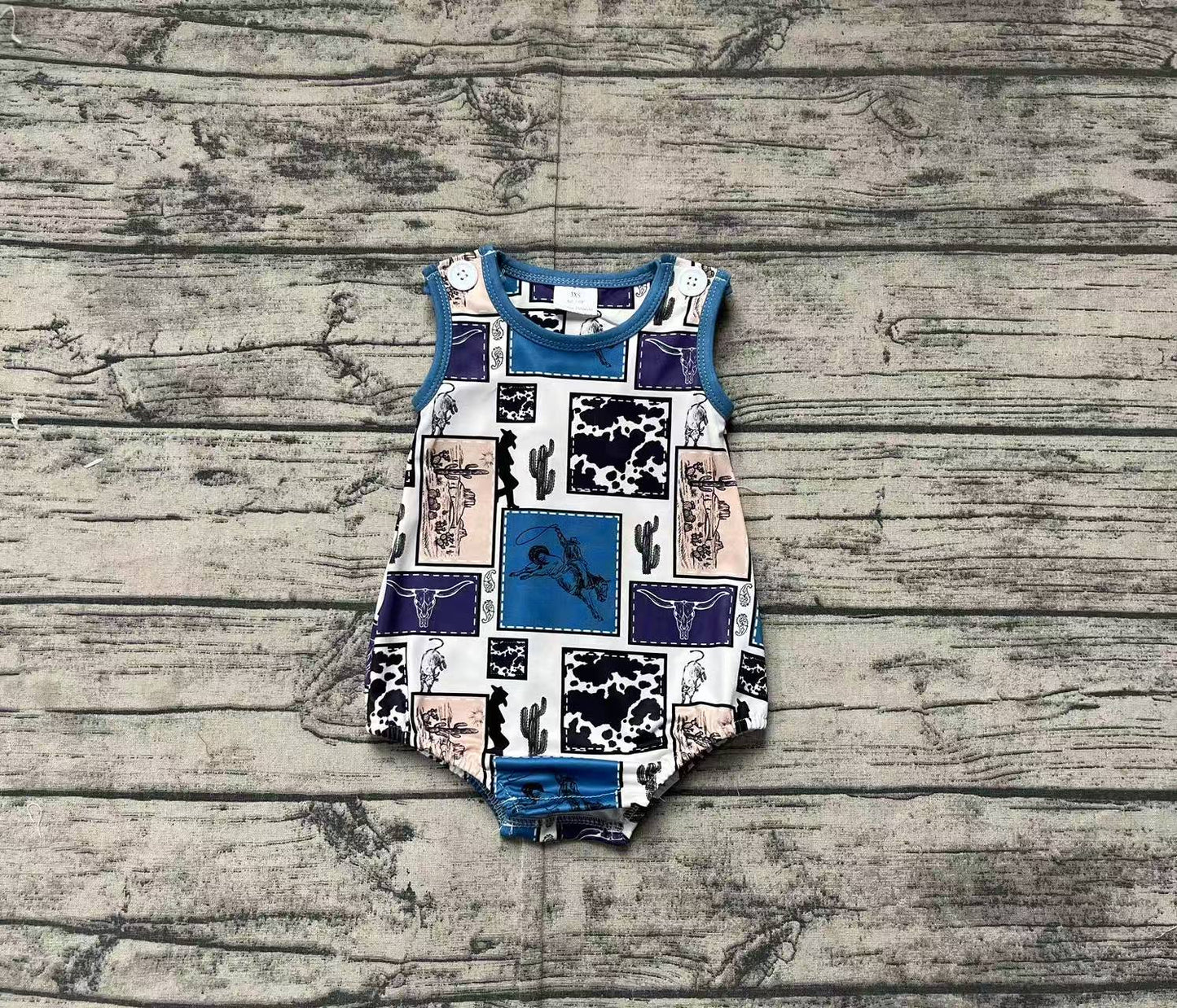 SR2700 Baby Infant Boys Western Rodeo Cow Cactus Romper   D 3.13