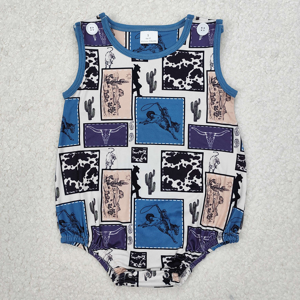 SR2700 Baby Infant Boys Western Rodeo Cow Cactus Romper   D 3.13