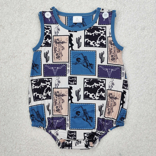 SR2700 Baby Infant Boys Western Rodeo Cow Cactus Romper   D 3.13