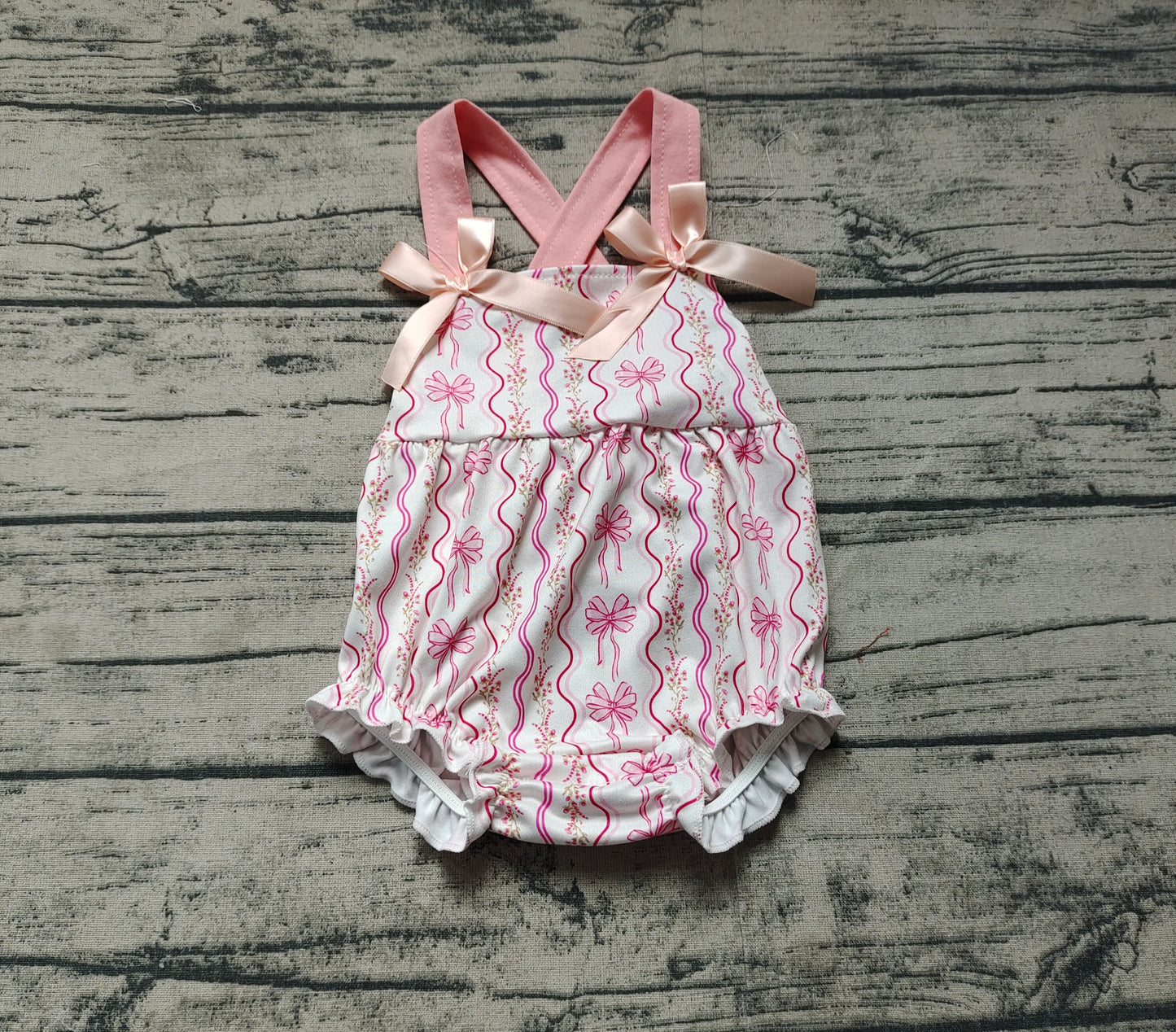 SR2704  Baby Infant Girls Pink Flowers Bows Straps Rompers  D 3.13