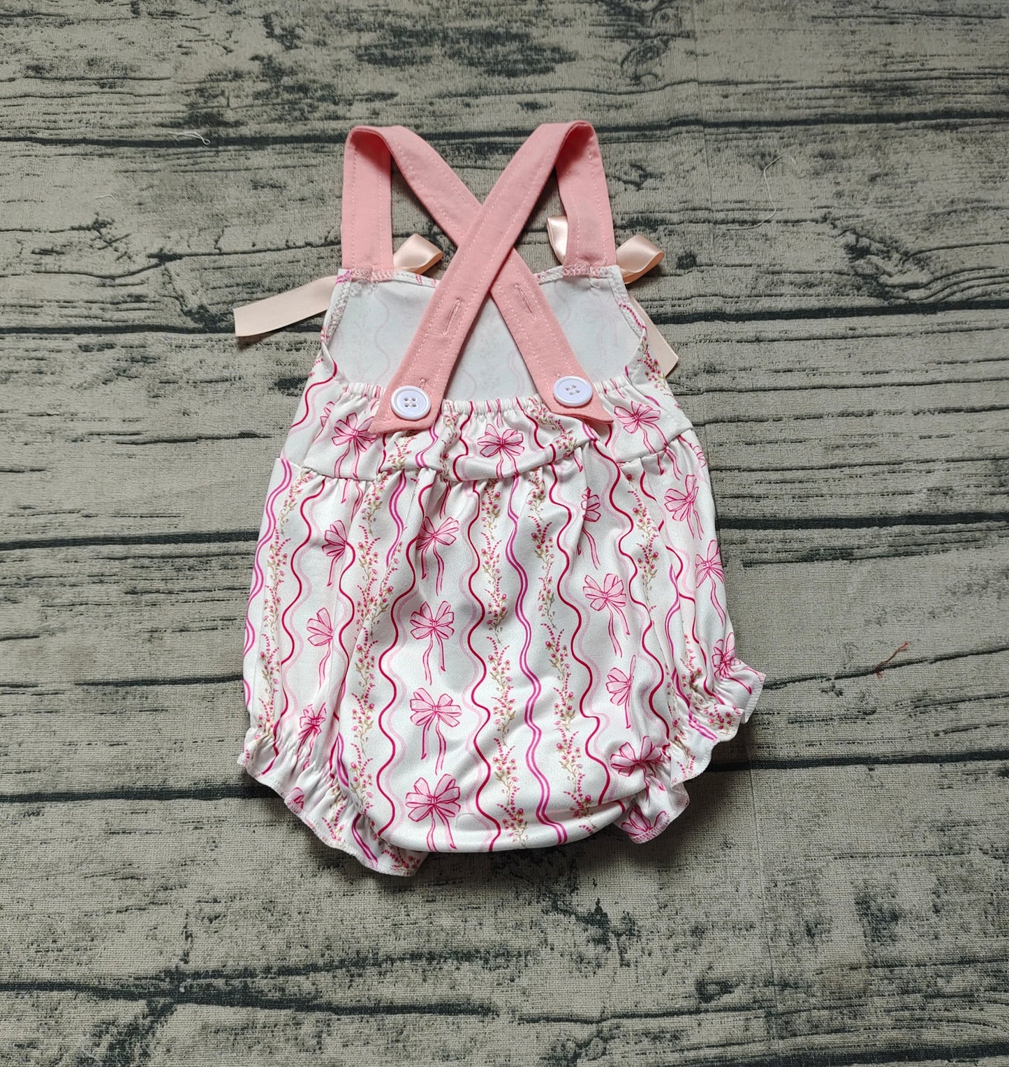 SR2704  Baby Infant Girls Pink Flowers Bows Straps Rompers  D 3.13