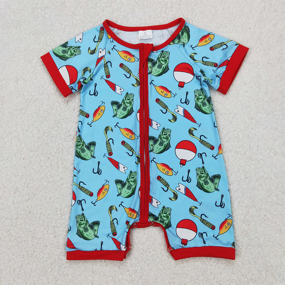 SR2707  gone fishing zipper short romper
