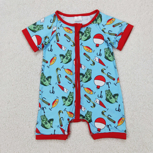 SR2707  gone fishing zipper short romper