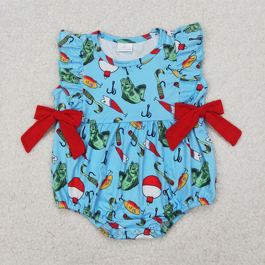 SR2708 Baby Infant Girls Fishing Bows Ruffles Rompers  D 3.27