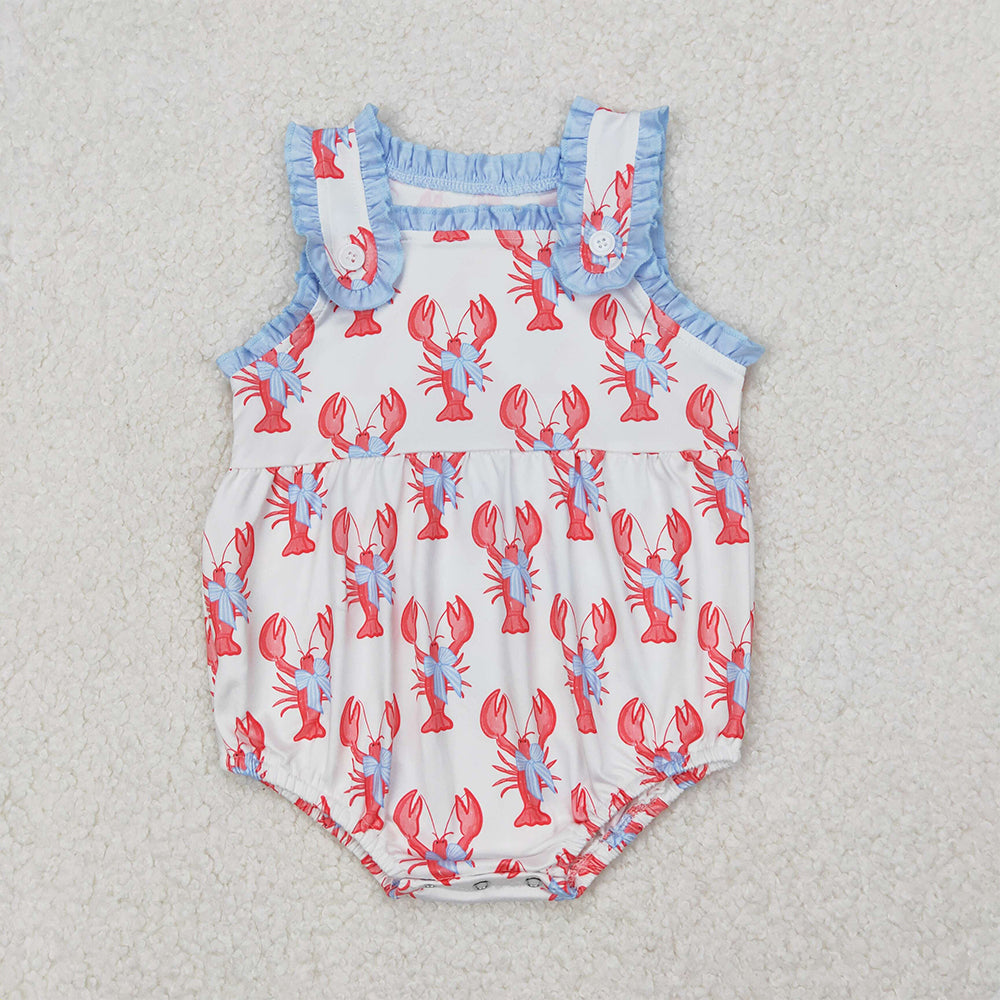 SR2710   Baby Infant Girls Crawfish Bows Straps Rompers D 3.24