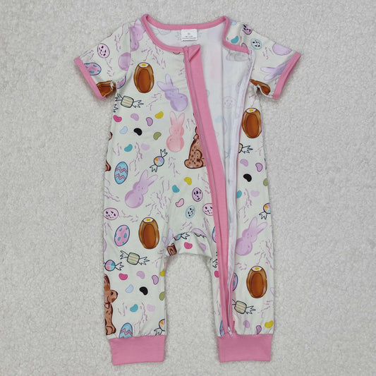 SR2712 Baby Infant Girls Pink Easter Rabbits Zip Rompers D 3.6